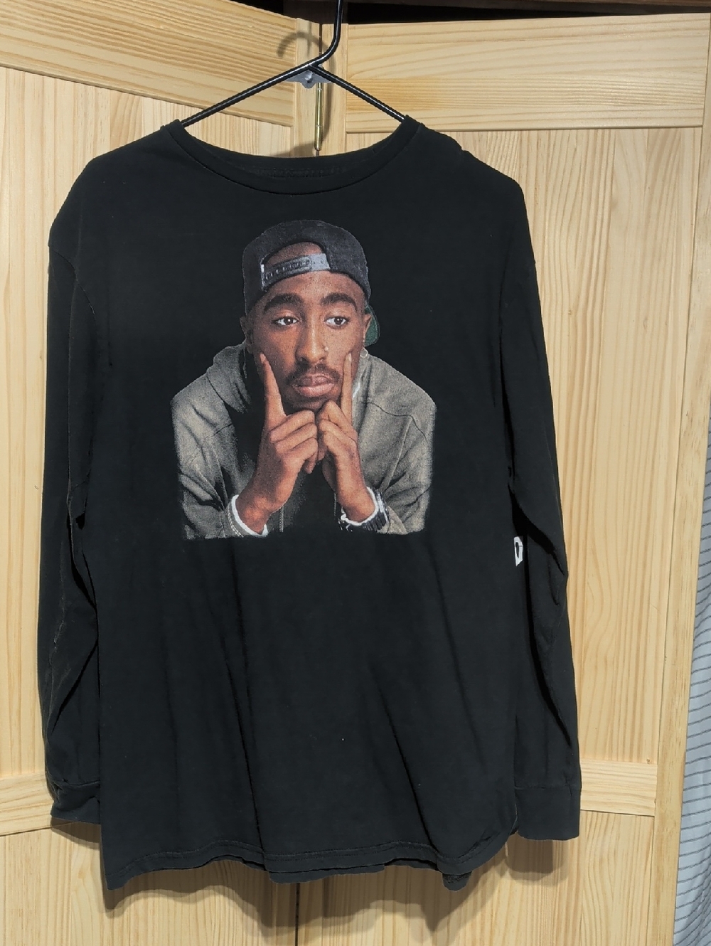 Black Graphic Long Sleeve Tee with Portrait Print
